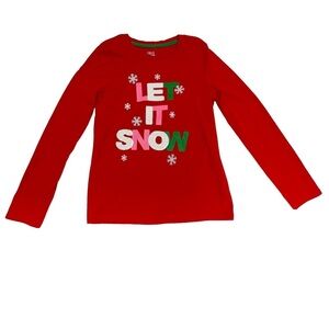 Falls Creek Christmas Shirt Long Sleeve Red Let It Snow Sequins Girl’s Sizes L